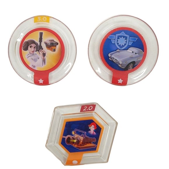 Disney Infinity 1.0 2.0 3.0 Power Discs Chrome Princess Leia Medusa Swamp Lot 3 - Picture 1 of 8